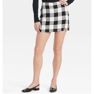 NEW A New Day Black And White Gingham Plaid Skort Linen Blend Preppy Fall Classy